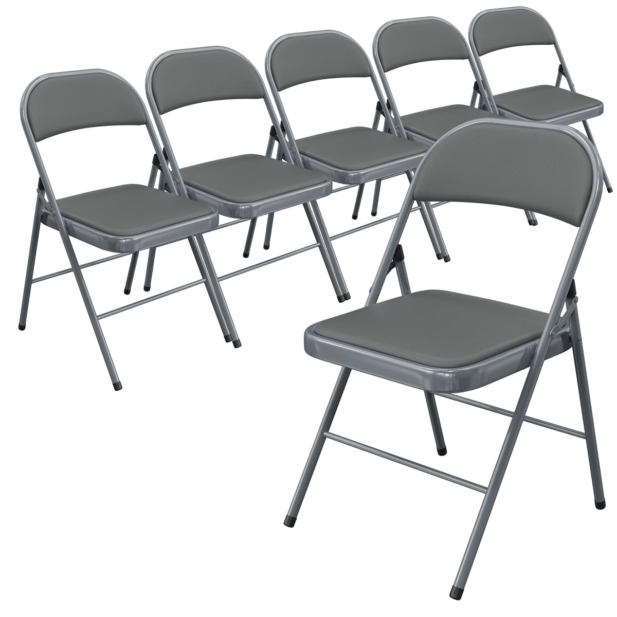 Bonnlo Folding Chair with Comfortable Padded Cushion and Back, Portable Folding Chairs for Outside, Office Events, Weddings, Pu Leather, 6 Black