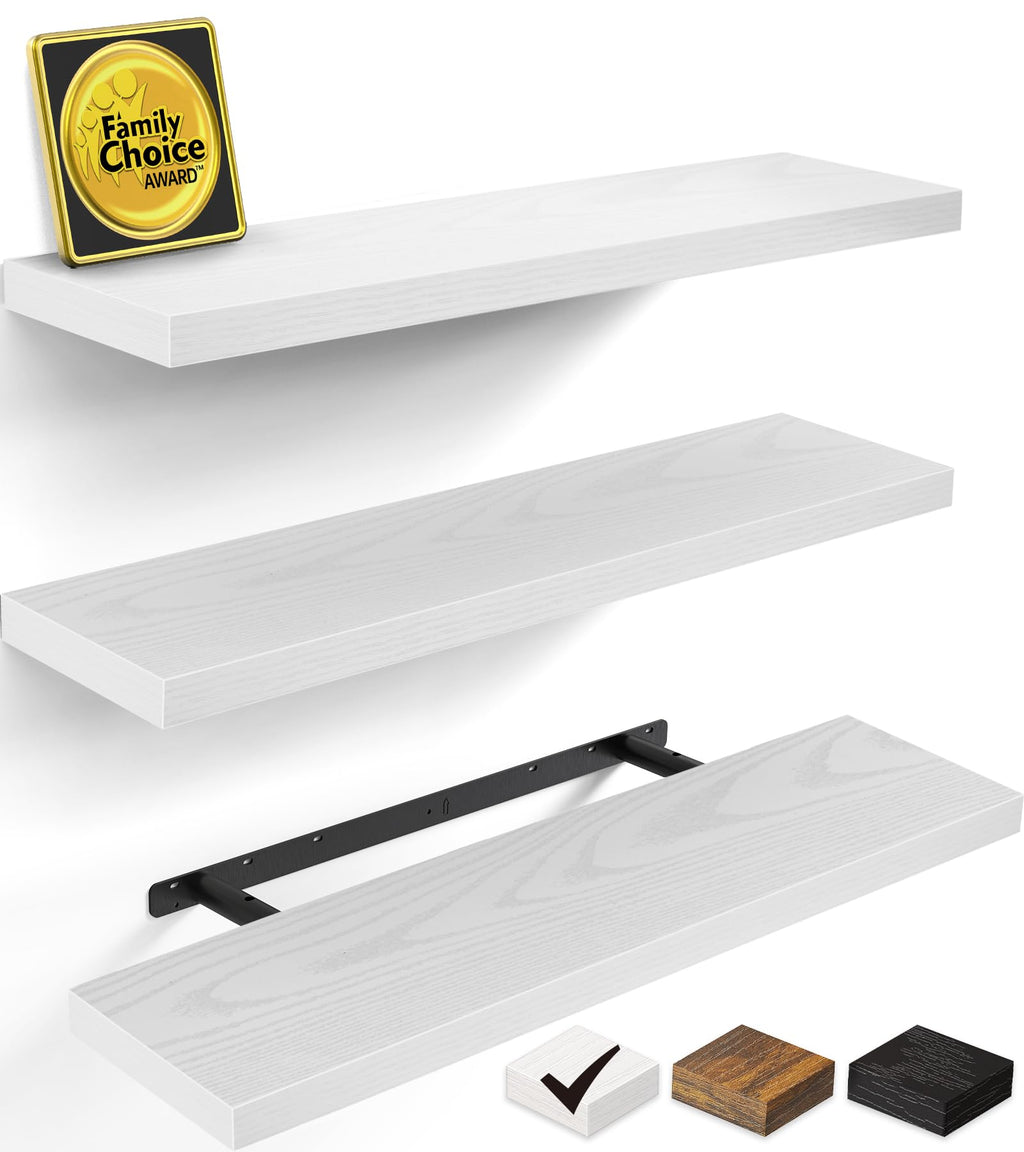 BAYKA Rustic Brown Floating Shelves 35.4in, Set of 2, Wall Mount Wood Shelf