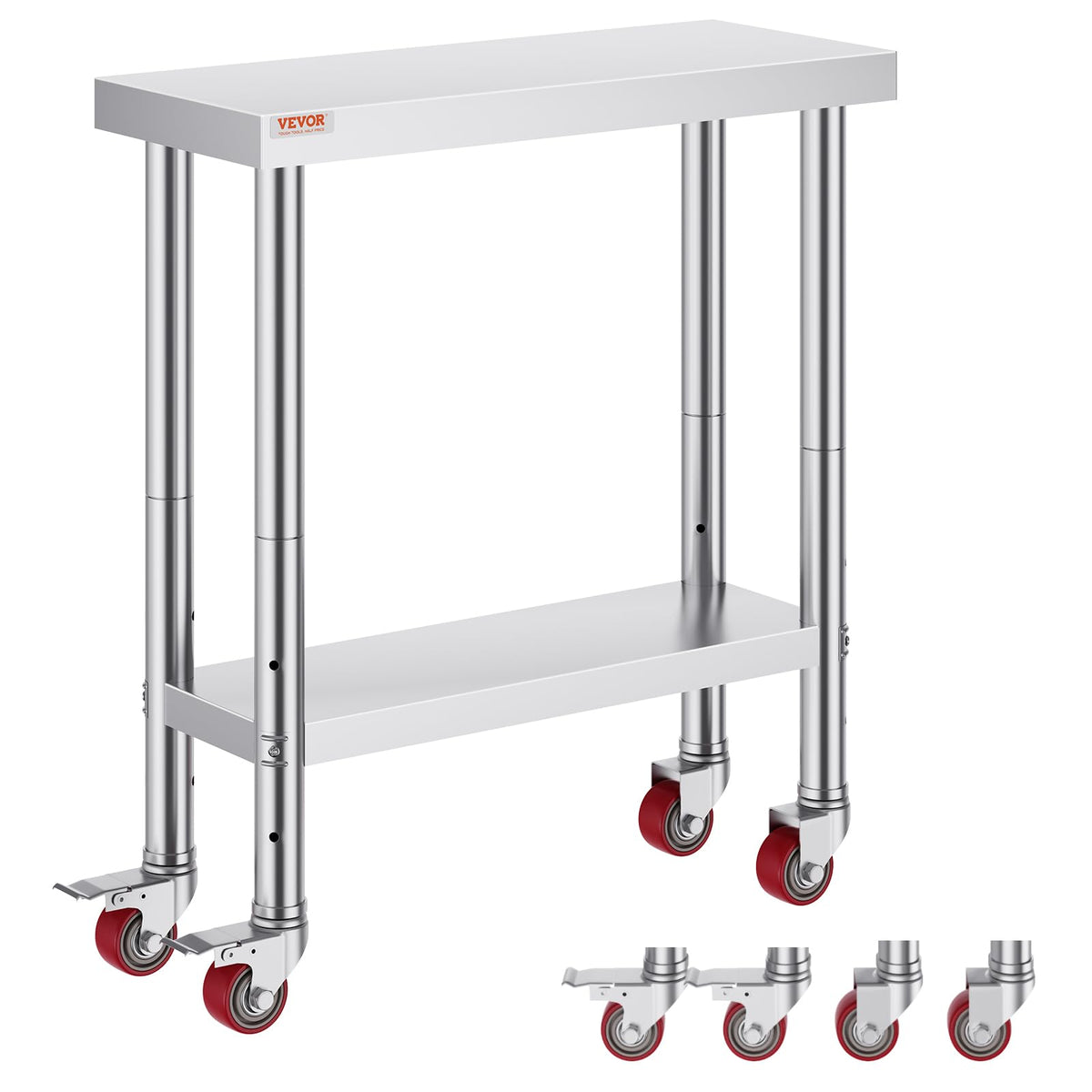 Vevor Mophorn Stainless Steel Work Table 36x24 Inch with 4 Wheels, Casters Heavy Duty Food Prep Worktable for Commercial Kitchen Restaurant, Silver