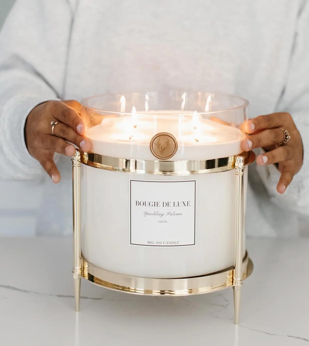 Holder Stand for Large Candles, Gold Metal Display Base, Fits 150 oz & 300 oz Candles, Decorative Luxury Candle Pedestal