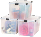 IRIS USA 3-Pack 156 Qt Storage Bins with Gasket Lids, Clear/Black