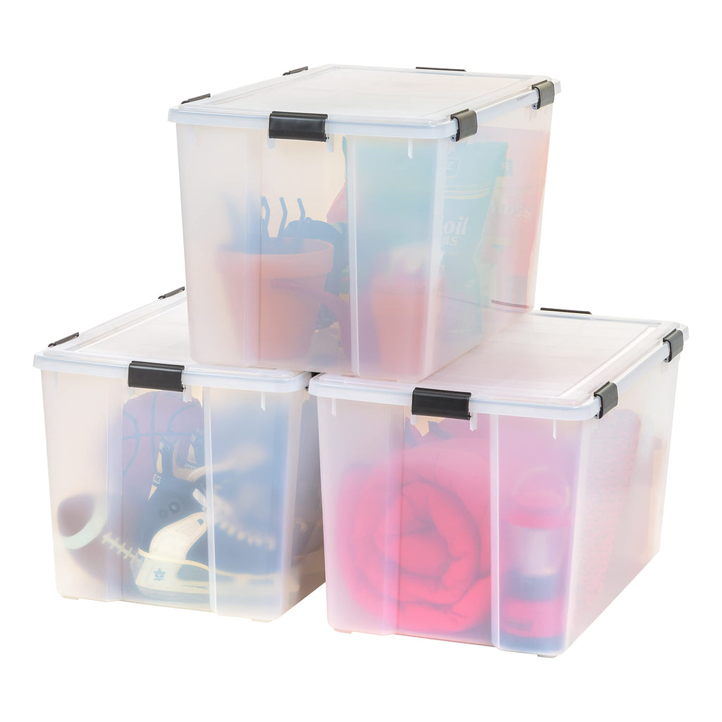 IRIS USA 3-Pack 156 Qt Storage Bins with Gasket Lids, Clear/Black