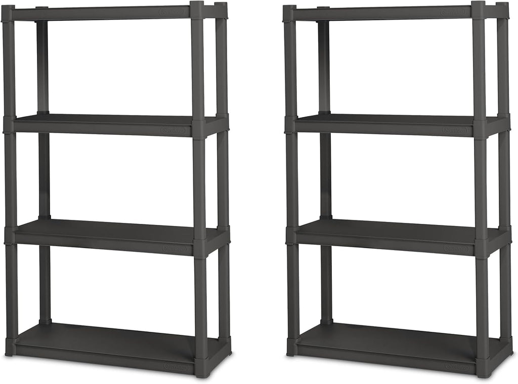 Sterilite 4 Shelf Unit, Heavy-Duty Plastic Utility Storage Rack, 2-Pack