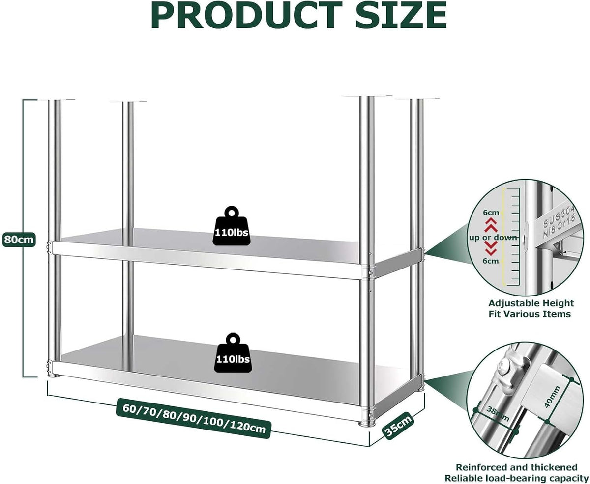 Ceiling Shelf, Stainless Steel Ceiling-Mounted Floating Shelves, Kitchen Pot Storage Shelves for Utensils, Hanging Shelf for Restaurant, Bar, Cafe(90x35x80cm)