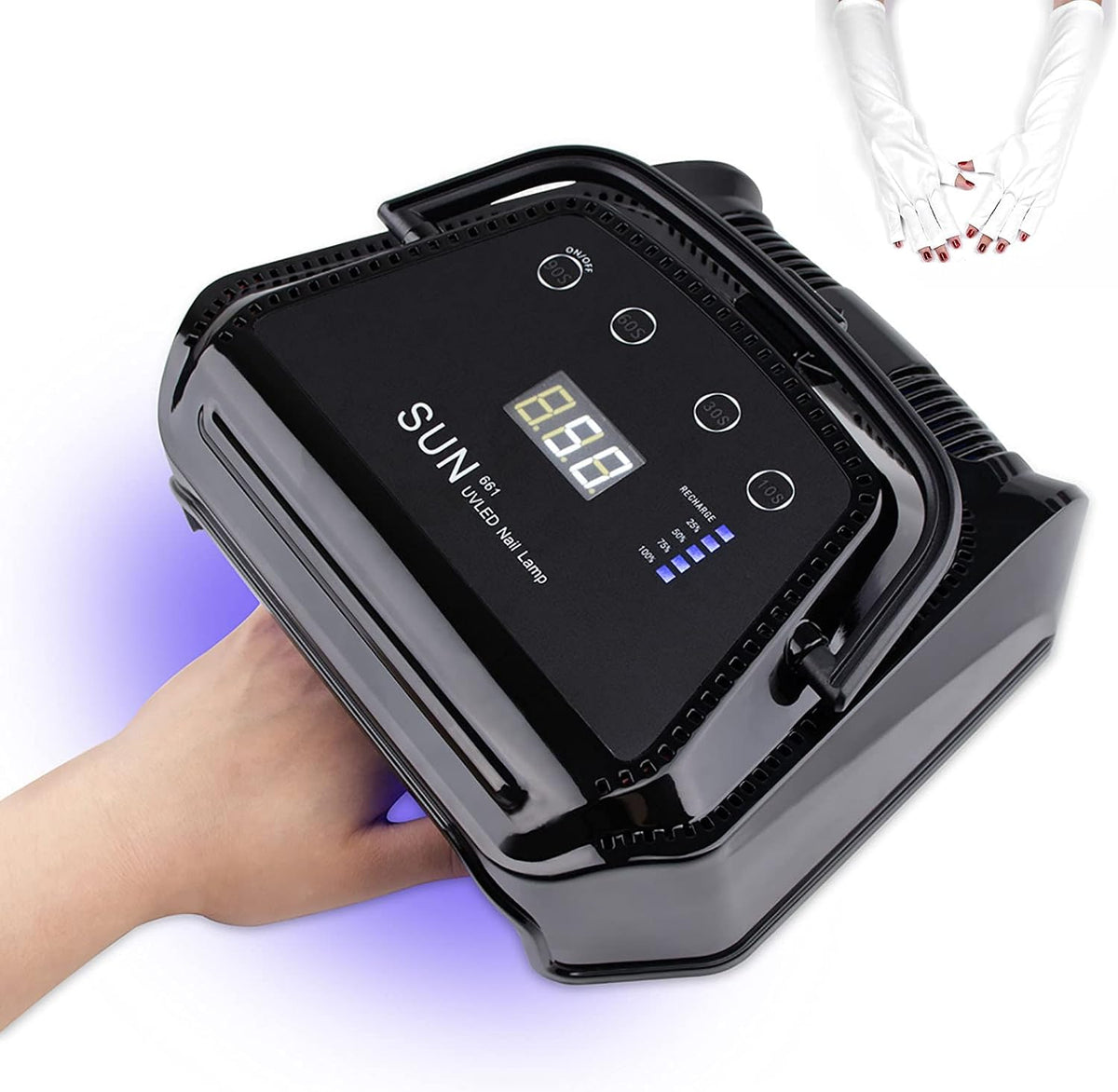 Portable Cordless UV LED Lamp 72W Rechargeable Nail Dryer Light Machine Lamp for Pro Manicure Drying Polish with Anti-UV Gloves
