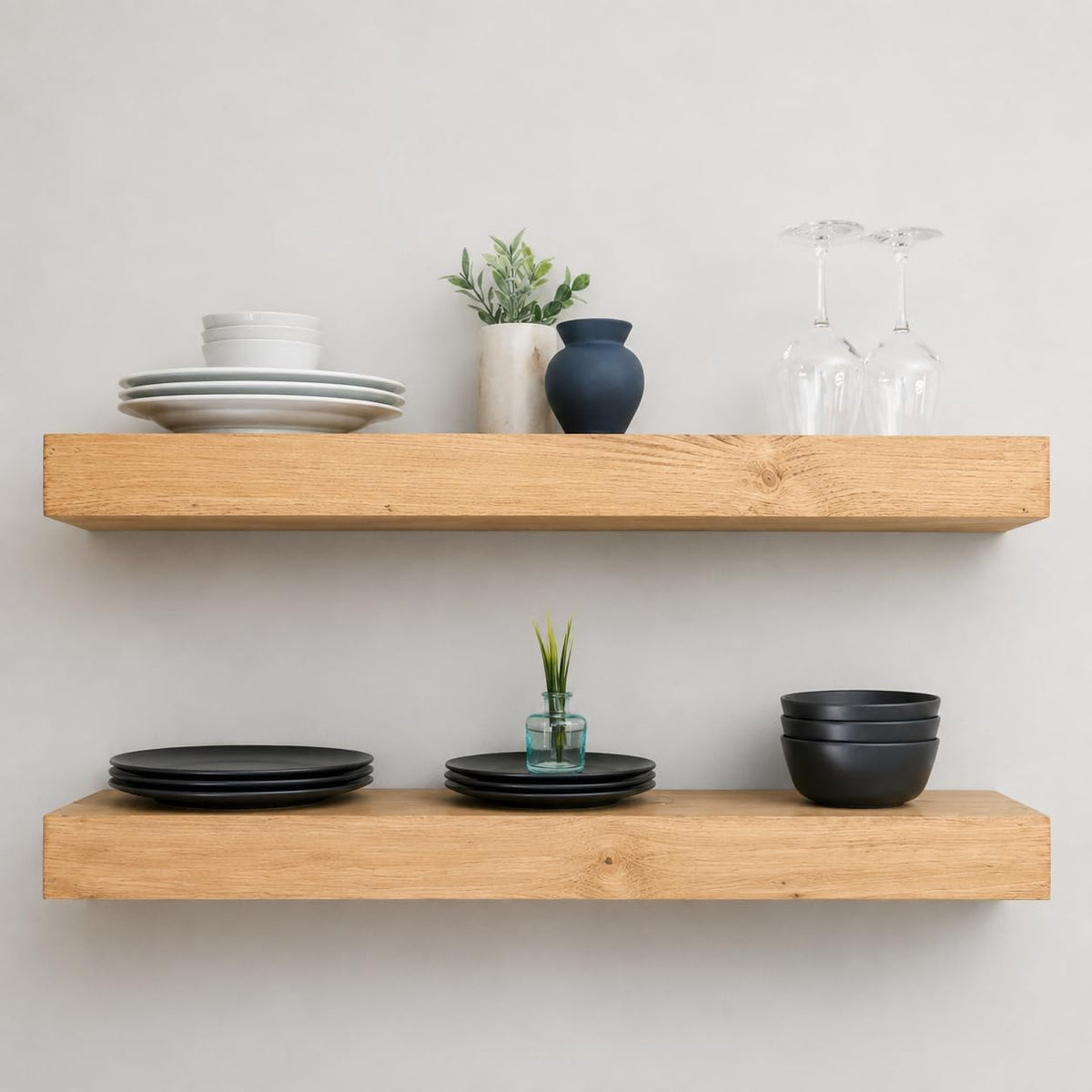 Urbandi Modern Floating Shelves 3 Inches Thick for Wall, Wide Shelves for Kitchen, Living Room, Bedroom, and Bathroom, Natural Pine Wood, Rustic Wooden Shelf, (Set of 2) (Aged Oak, 24Lx3Hx6D)