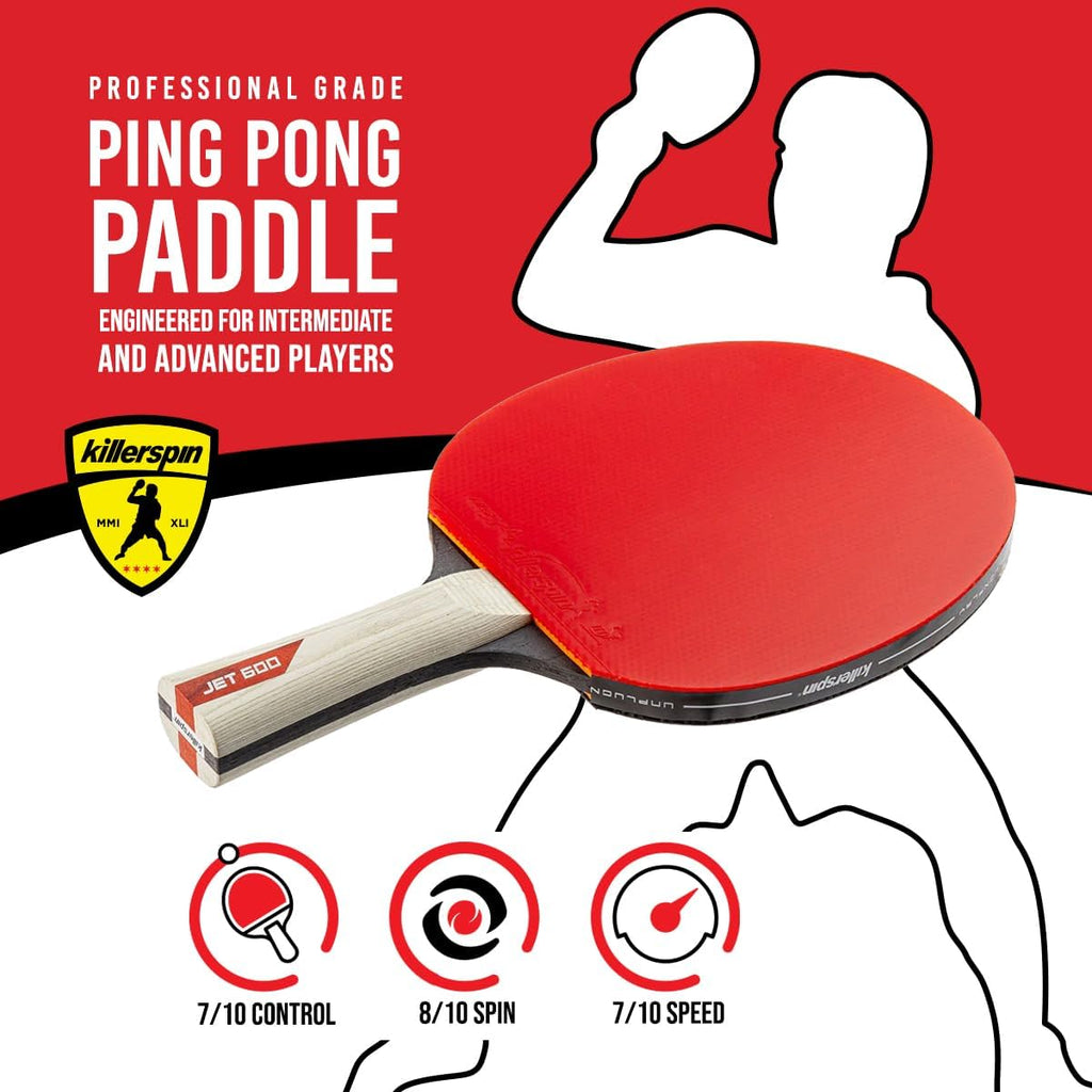 Killerspin Jet 600 Spin N2 Ping Pong Racket – Advanced Table Tennis Racket, 5 Layer Wood Blade, Nitrx-4Z Rubbers, Flared Handle