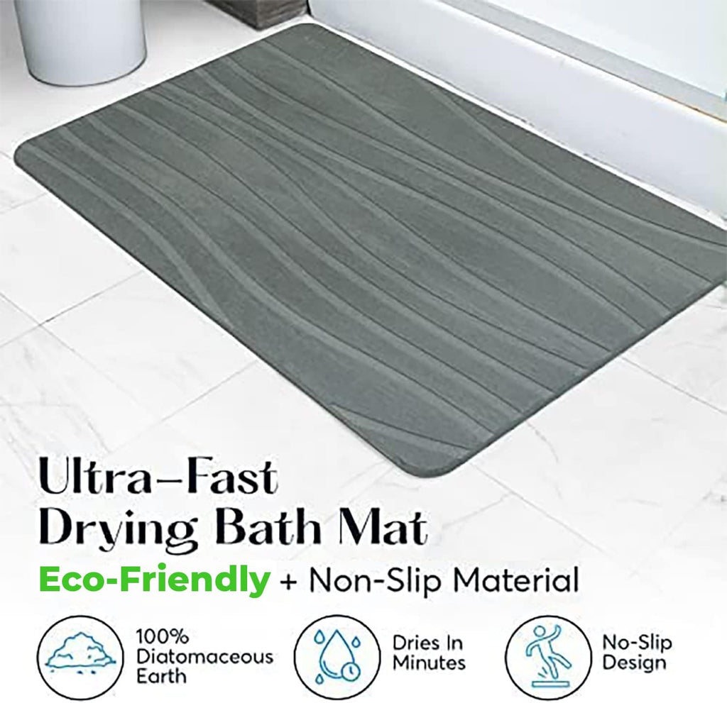 Stone Bath Mat for Bathroom, Dries in Seconds - Diatomaceous Earth, Gray