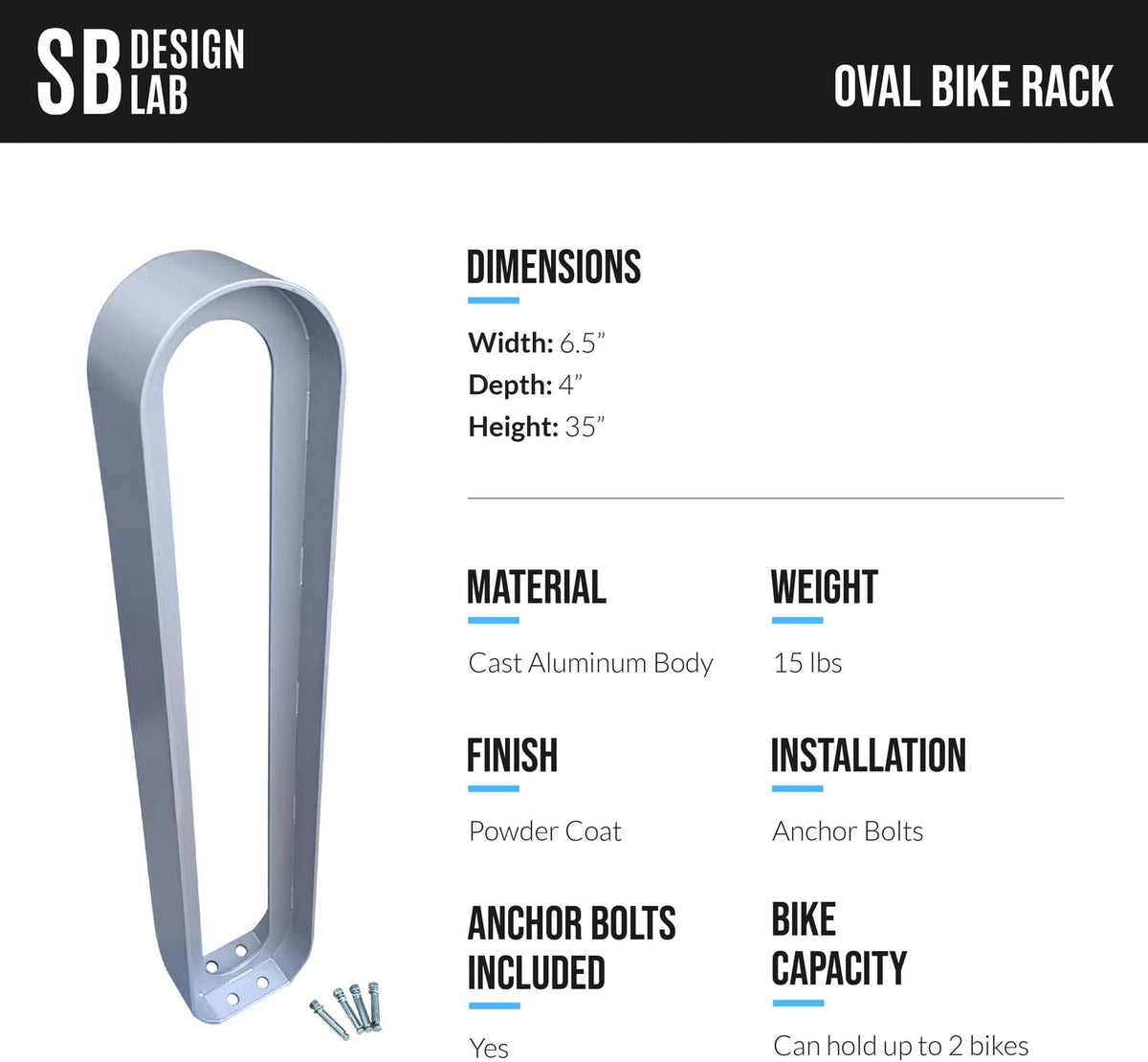 Oval Bike Rack | In-Ground Installation (Anchor Bolts Included) | Modern, Commercial, Outdoor - Gray (1, 6.5” x 3” x 35”)