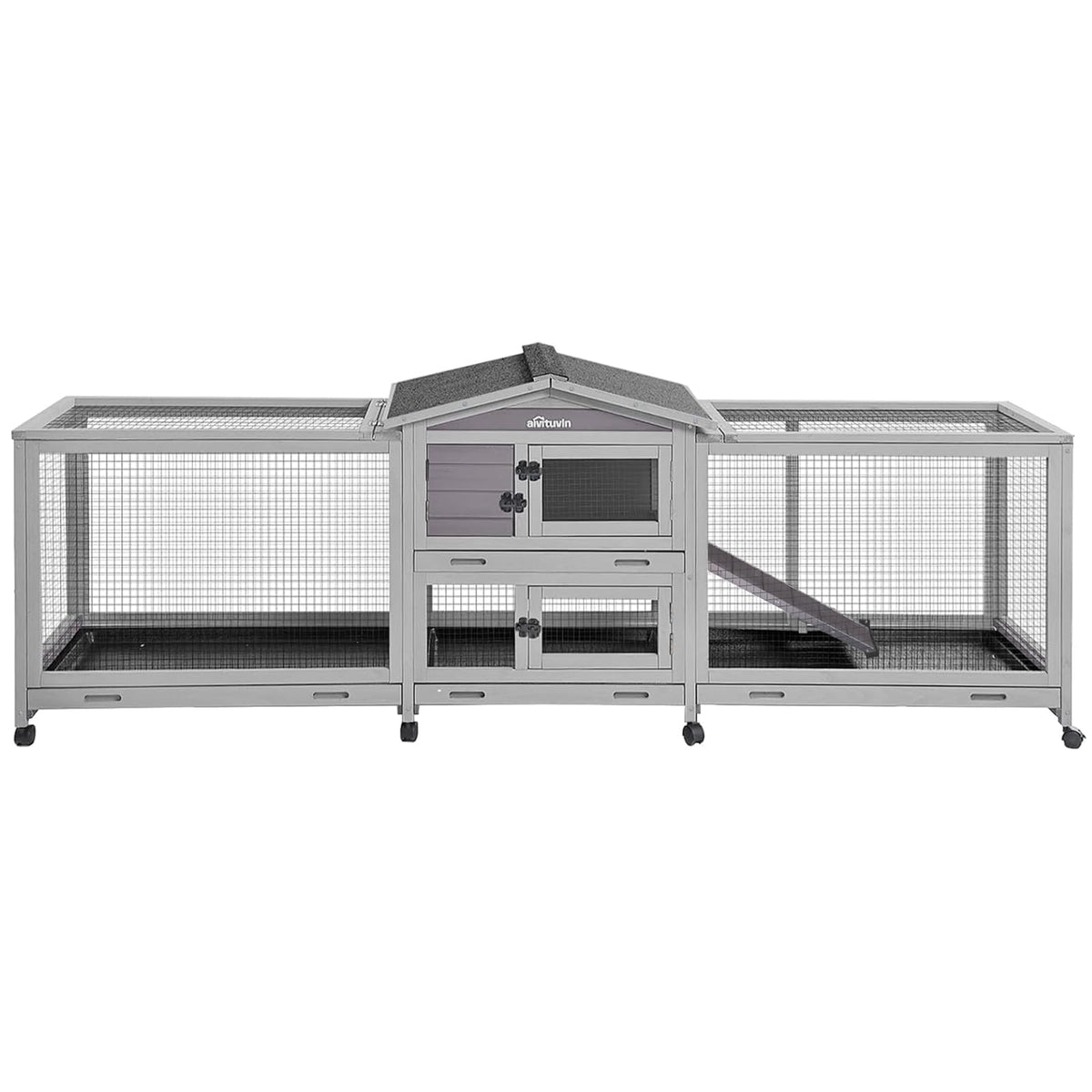 Aivituvin Rabbit Hutch Outdoor Indoor Rabbit Cage Chikcen Coop with Casters Guinea Pig Cage with 3 Deep No Leakage Pull Out Tray,Waterproof Roof