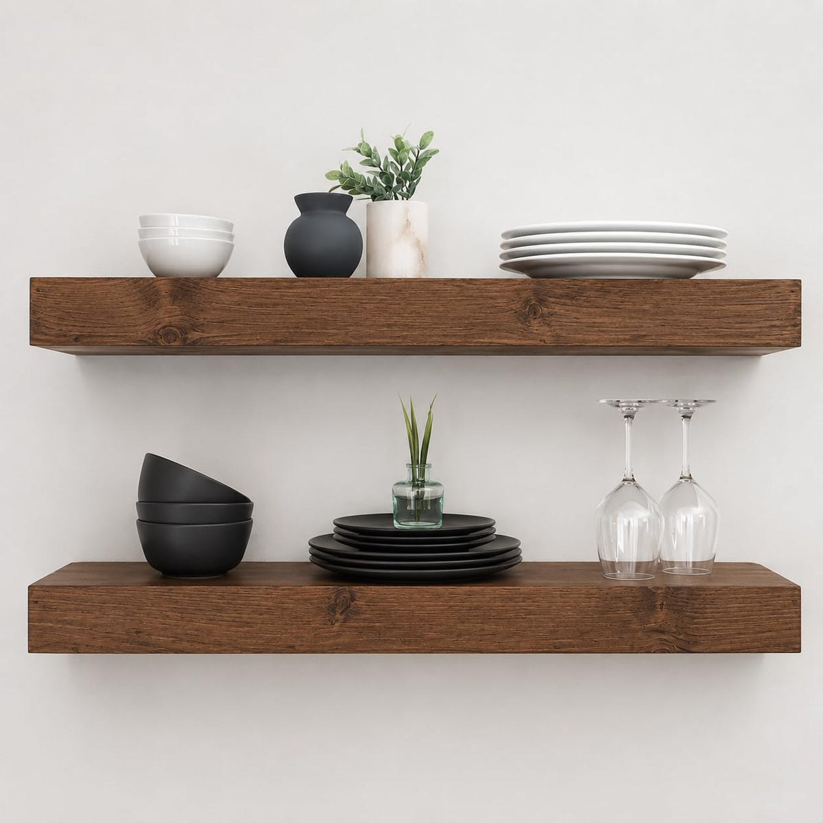 Urbandi Modern Floating Shelves 3 Inches Thick for Wall, Wide Shelves for Kitchen, Living Room, Bedroom, and Bathroom, Natural Pine Wood, Rustic Wooden Shelf, (Set of 2) (Aged Oak, 24Lx3Hx6D)