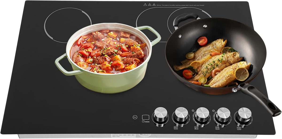 4 Burners Electric Cooktop, 30 Inch 3700W Electric Ceramic Cooktop Built-in Electric Stove Top with 5 Heating Levels, Kid Safety Lock and Timer, 110V for Hard Wire (No Plug)