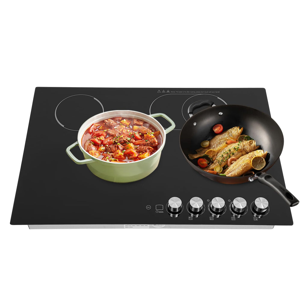 2 Burners Electric Cooktop, 20 Inch 110V 1700W Electric Ceramic Cooktop Built-in Electric Stove Top with 5 Power Levels and Kid Safety Lock and Timer (No Plug)