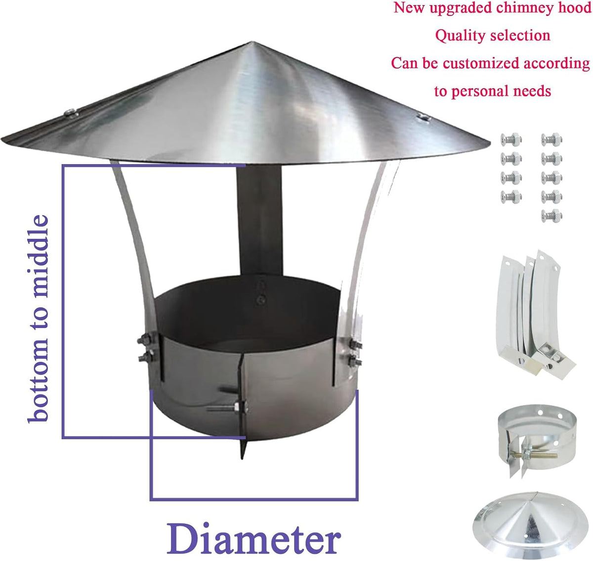304 Galvanized Rain Cap,universal chimney cap,Roof Rain Cap,galvanized rain cap,stove pipe chimney cap for vent,rooftop exhaust vent cap,vent pipe cap for roof ( Size : D28cm*50cm/11.02in*19.69in )
