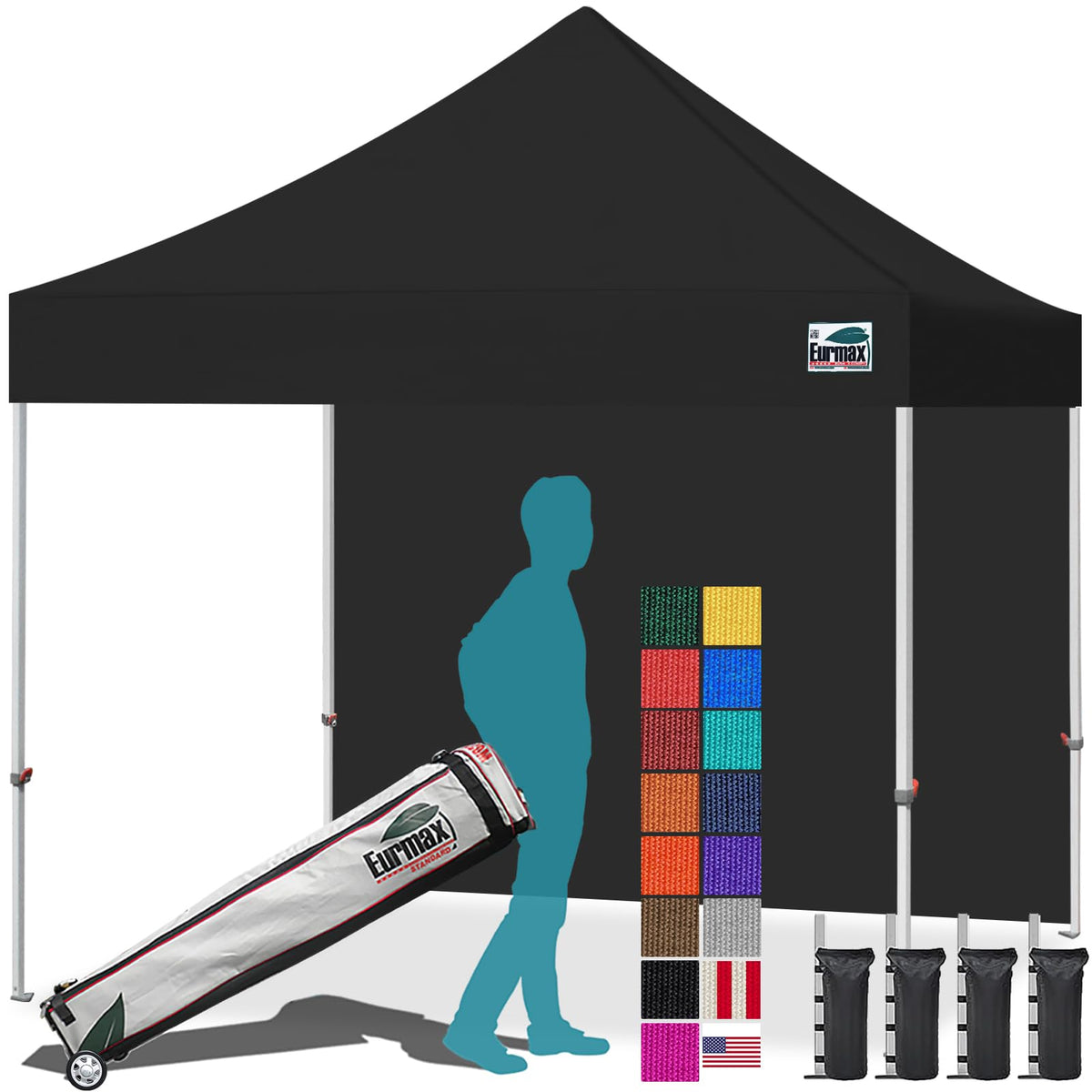 Eurmax USA 10x10ft Pop Up Canopy,Commercial Instant Tent for Outdoor Events,Patented No-Tip Rolling Storage Bag with 4 Sandbags,UV & Water Resistant,Heavy Duty Portable Shelter Gazebo,White