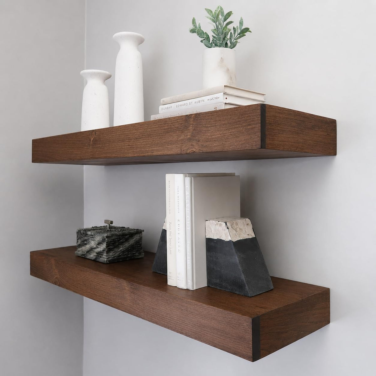Urbandi Modern Floating Shelves 3 Inches Thick for Wall, Wide Shelves for Kitchen, Living Room, Bedroom, and Bathroom, Natural Pine Wood, Rustic Wooden Shelf, (Set of 2) (Provincial, 24Lx3Hx8D)