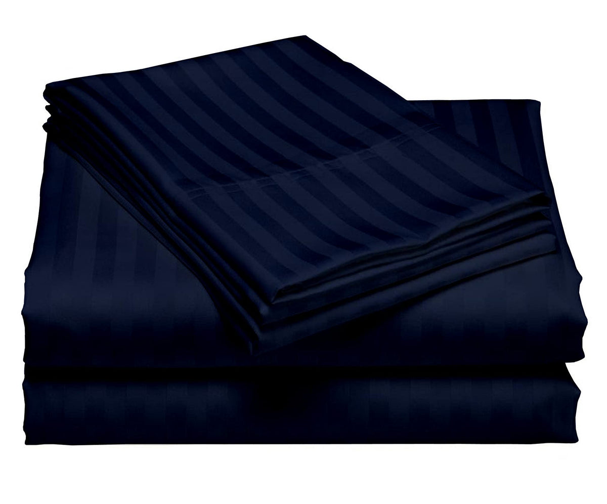 USA Twin XL Sheet Set in Aqua Blue Stripe 400 Thread-Count 100% Egyptian Long Staple Cotton, Sateen Weave for Soft and Silky Feel, Breathable 4-Piece Bedsheet, Elasticized 24'' Extra Deep Pocket