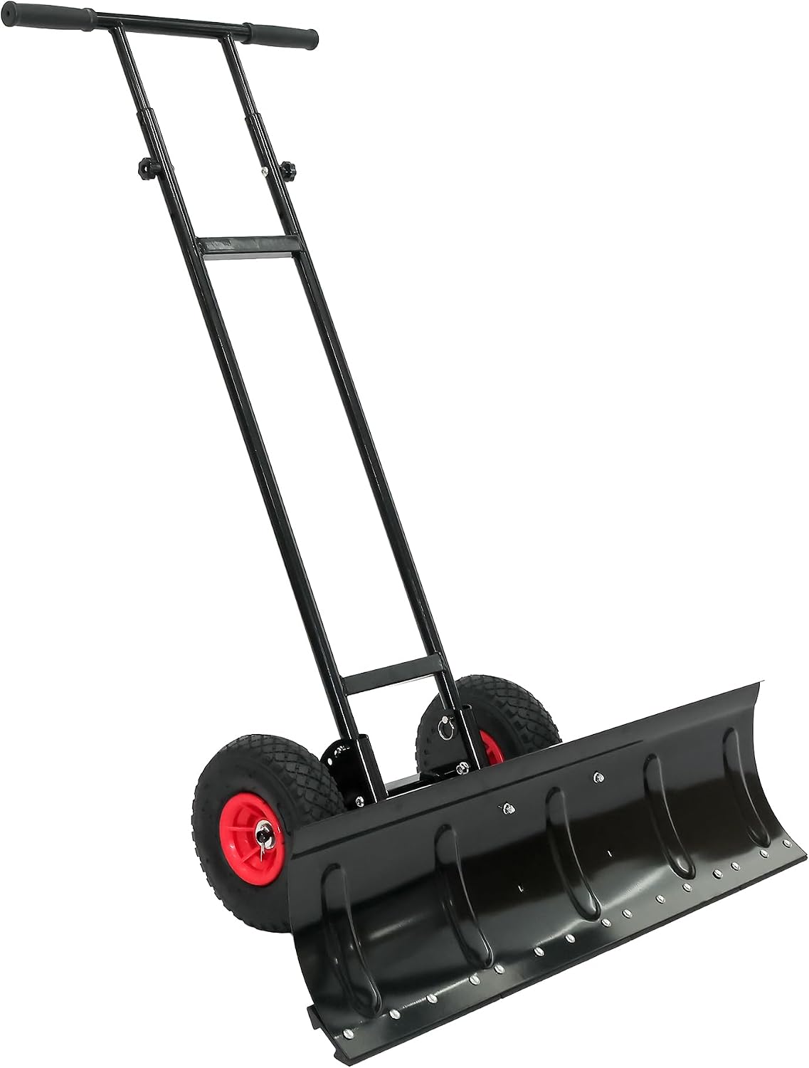 36 Inch Snow Shovel with Wheels, Heavy Duty Metal Snow Pusher Plow, Adjustable Height Handle, Wheeled Snow Removal Tool for Driveway, Sidewalk, Yard, Commercial Use