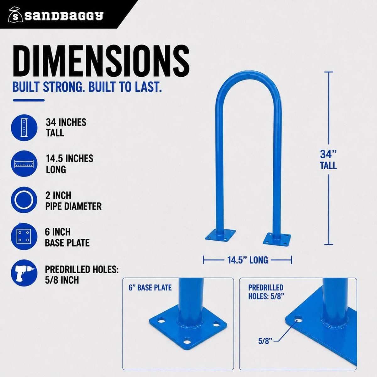 Sandbaggy U Shaped Bike Rack - Outdoor, Commercial - Steel - Surface/Ground Mounted (1, Blue)