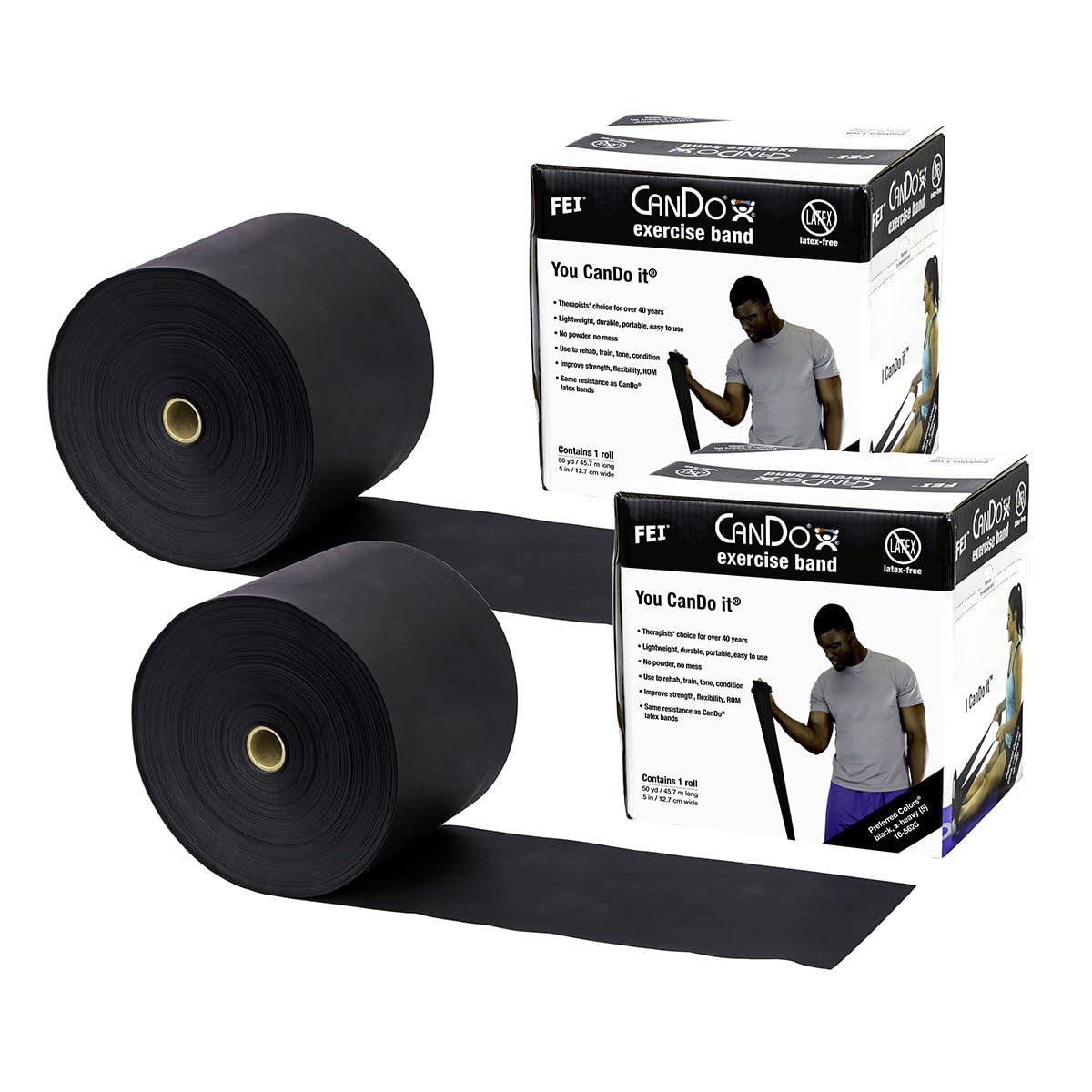 CanDo Twin-Pak Latex-Free Exercise Band, Gold, 100 Yard