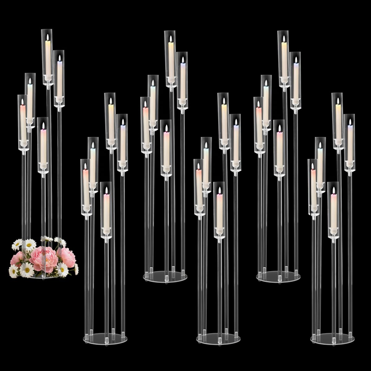 5PCS Acrylic Candelabra for Table Centerpieces,5 Arm Candle Stick Candle Holder Bulk for Wedding Party Birthday Baby Shower Christmas Decor candelabros para centros de mesa Fit 0.8 LED Candle