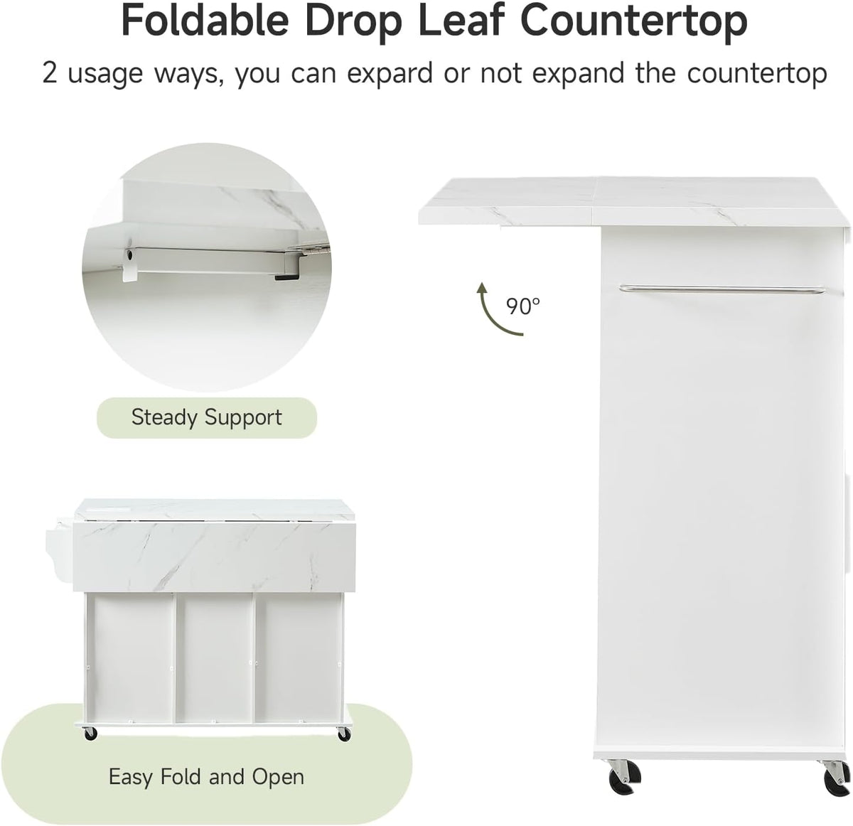 ONBRILL 47" Kitchen Island with 2 Storage Cabinets & 5 Drawers, White