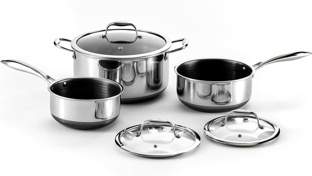 HexClad 6pc Hybrid Nonstick Pot Set with Lids, 2, 3 & 8 Qt Pots