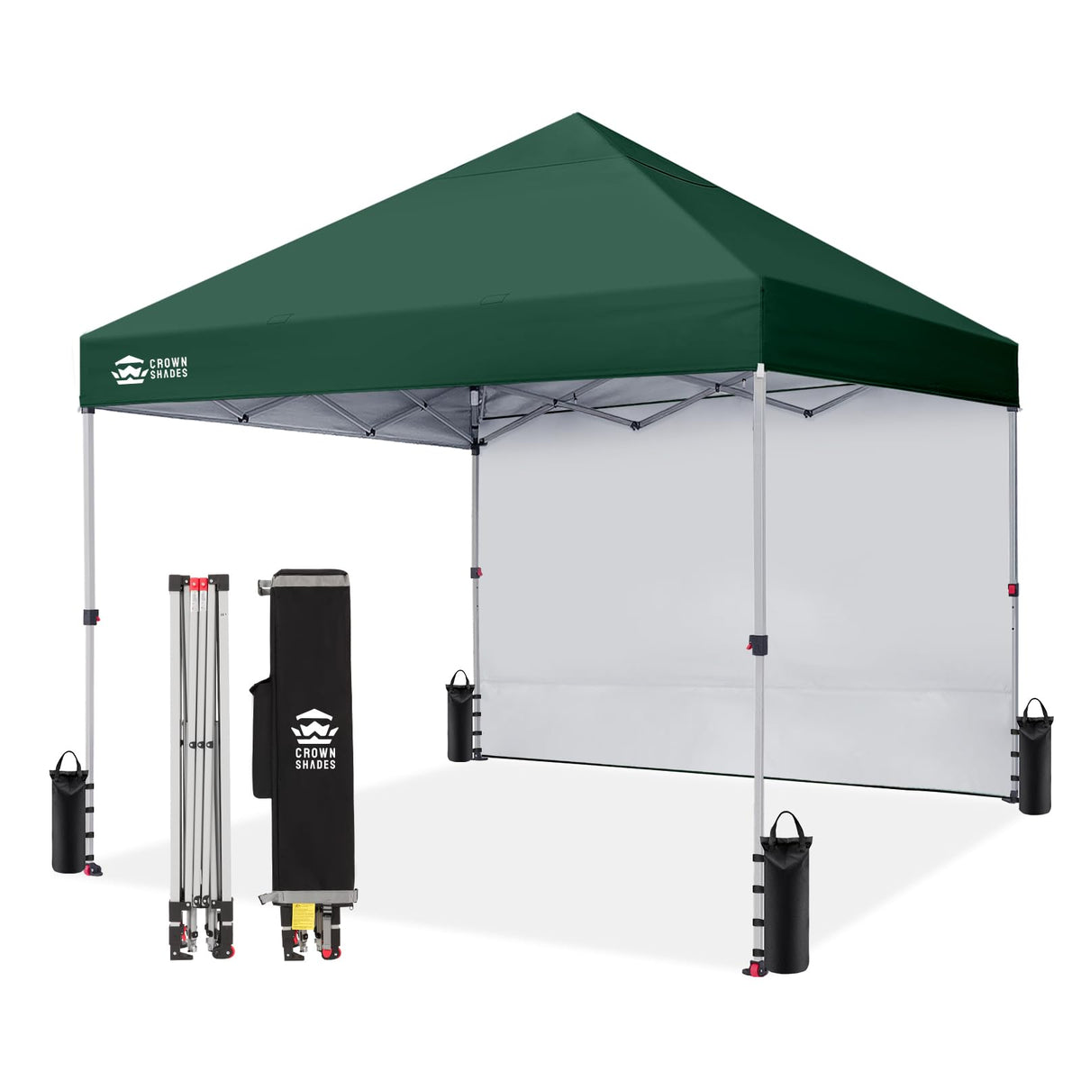 CROWN SHADES 10x10 Pop Up Canopy with 1 Side Wall, Beach Canopy Tent, Red
