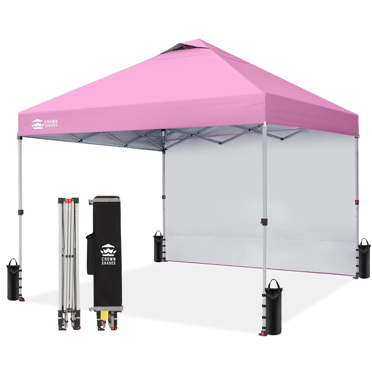 CROWN SHADES 10x10 Pop Up Canopy with 1 Side Wall, Beach Canopy Tent, Red