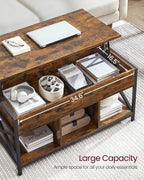 VASAGLE Lift Top Coffee Table with Storage Shelf, 3 Compartments