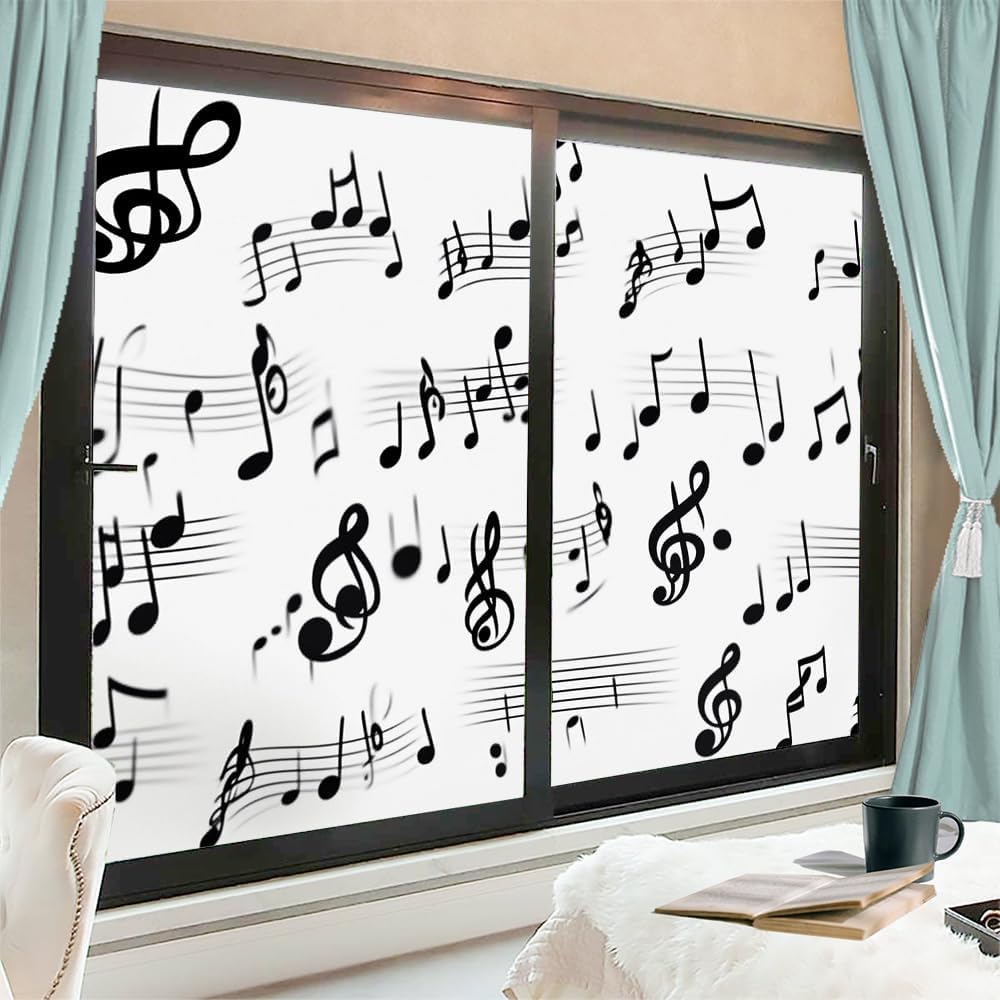 Modern Musical Notes Window Privacy Film 31.5Wx55.1L inch x 2pcs