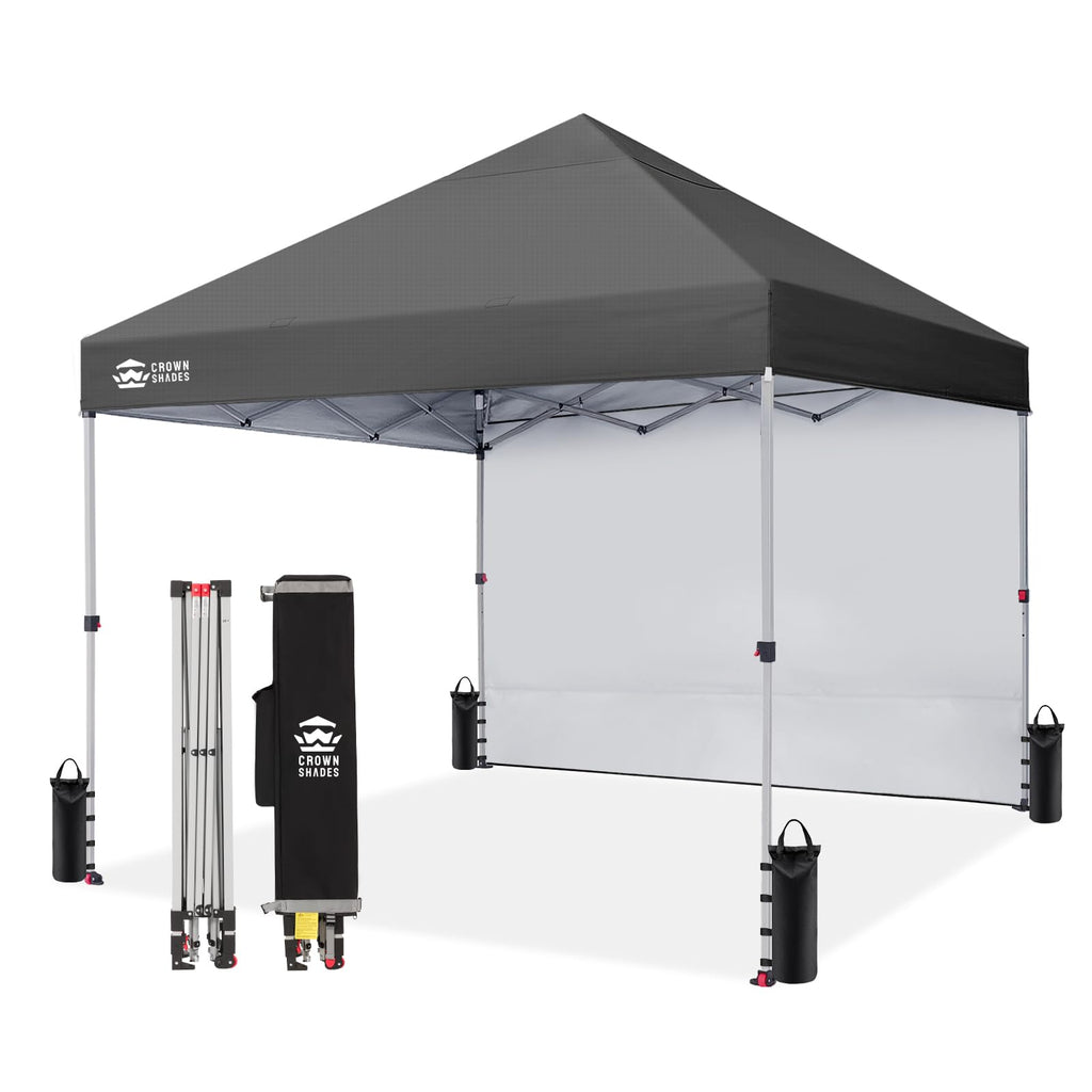 CROWN SHADES 10x10 Pop Up Canopy with 1 Side Wall, Beach Canopy Tent, Red