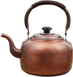 Premium Rustic Copper Tea Kettle for Stove Top, Whistling Kettle Teapot with Ergonomic Handle, Works for All Stovetops
