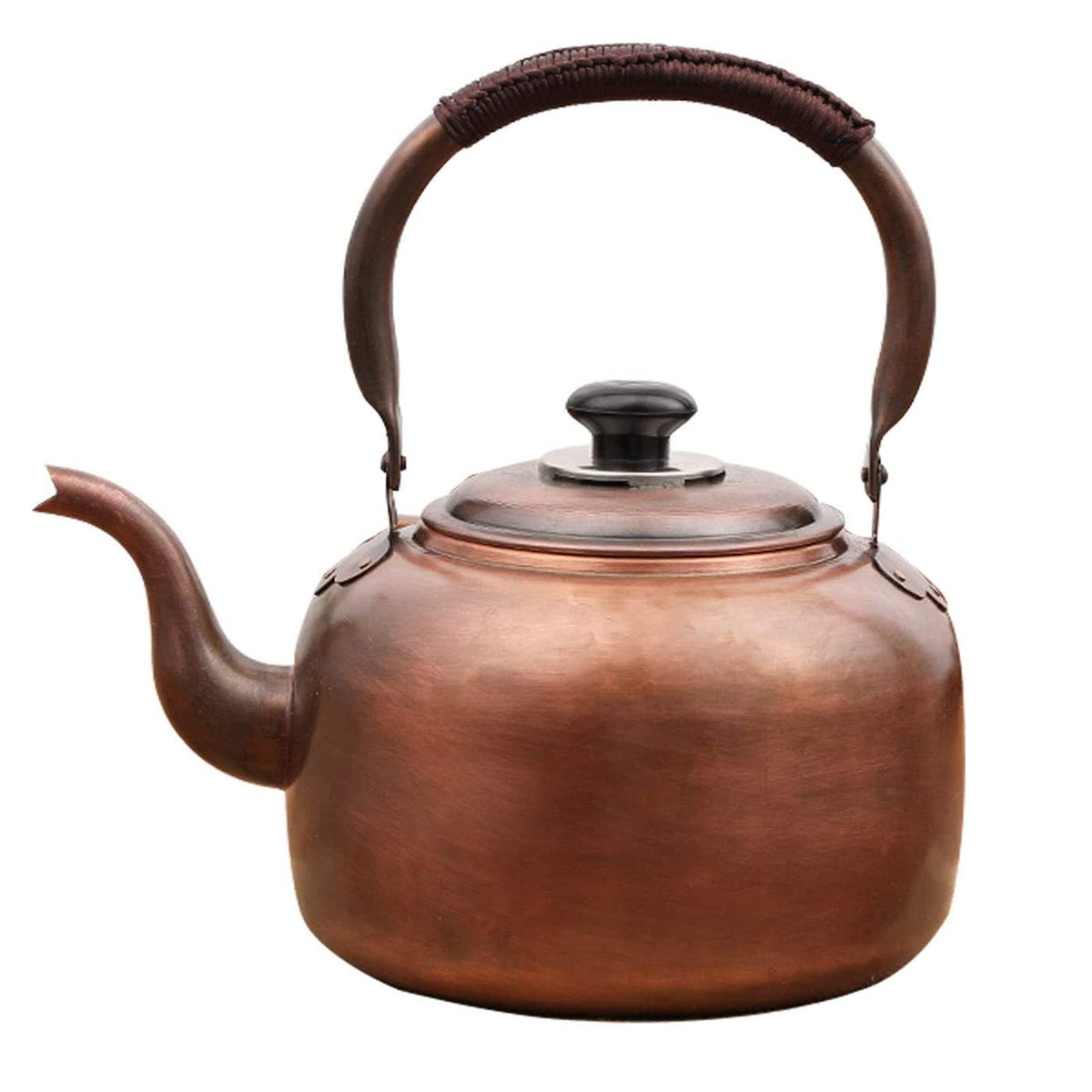 Premium Rustic Copper Tea Kettle for Stove Top, Whistling Kettle Teapot with Ergonomic Handle, Works for All Stovetops