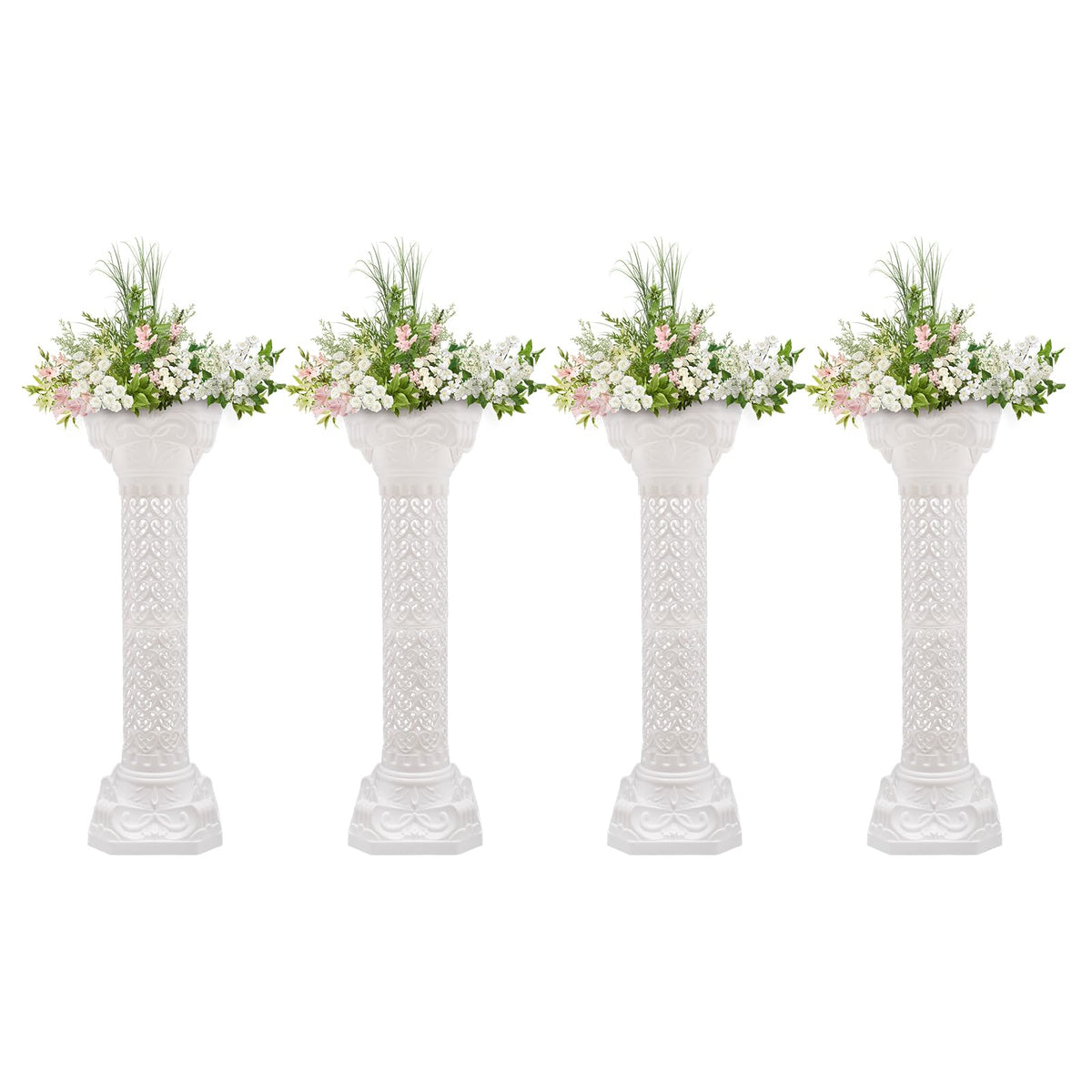 4Pcs Roman Pillar Greek Columns, Elegant Wedding Roman Decorative Column Pillars Stand, Flower Rack Holder Pillars Decoration Party Flower Pot Columns Decoration, White, 34.65"/ 88cm Tall