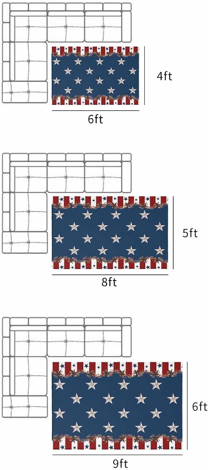 Independence Day Country Star Outdoor Rug 5x8ft, Waterproof Indoor Outdoor Rug for Patio, 4th of July Camping Carpet Mat Outside Area Rug for RV Picnic Beach Balcony Deck Backyard