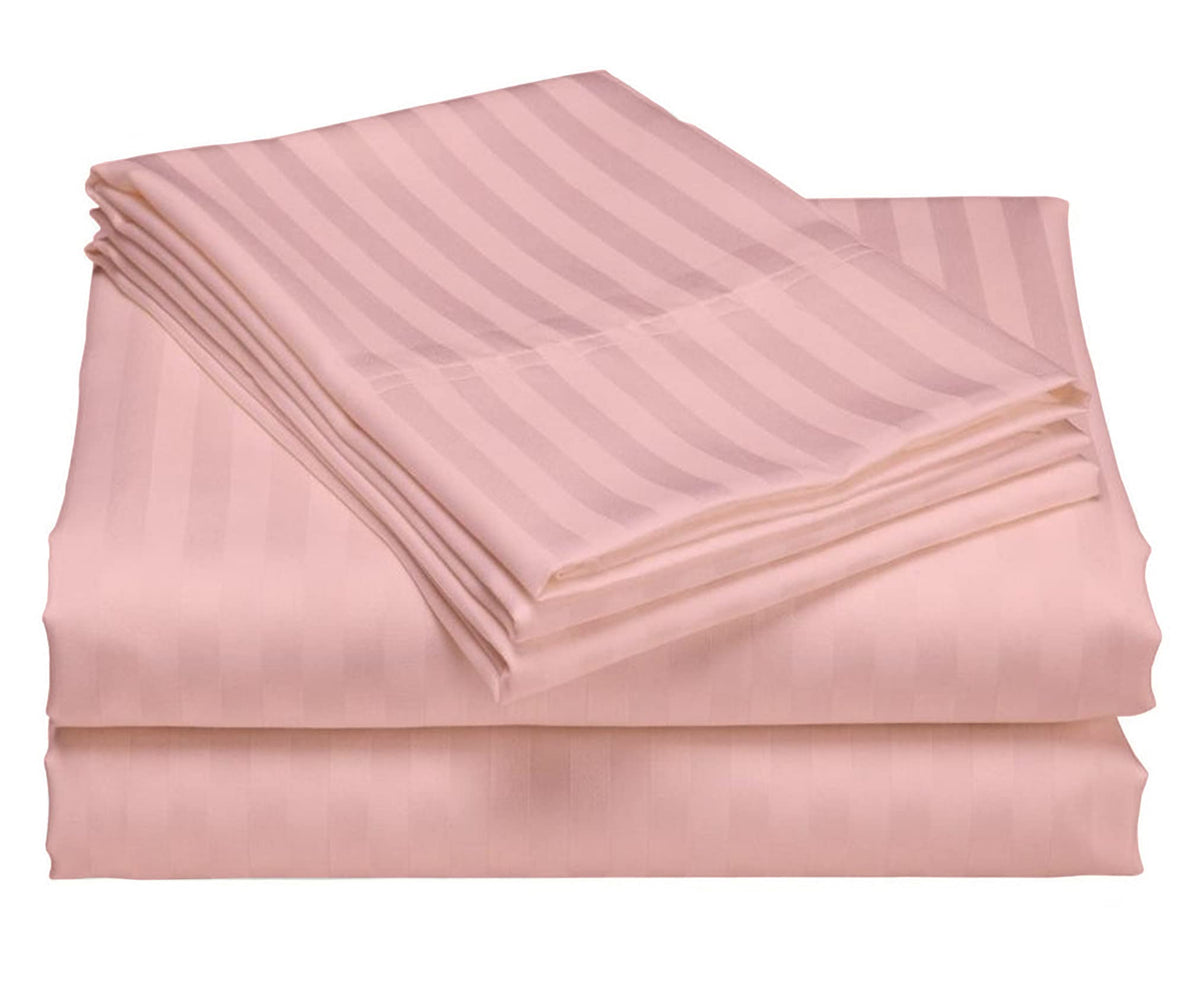 USA Short Queen Sheet Set in Burgundy Stripe 400 Thread-Count 100% Egyptian Long Staple Cotton, Sateen Weave for Soft and Silky Feel, Breathable 4-Piece Bedsheet, Elasticized 24'' Extra Deep Pocket