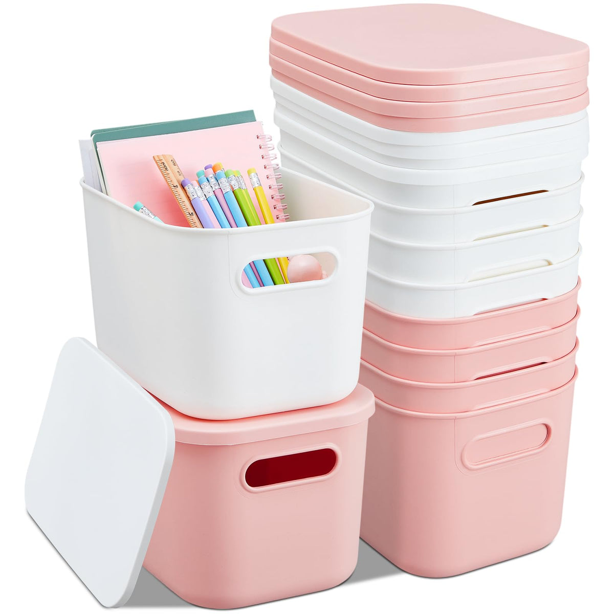 Hoolerry 8 Pieces Storage Bins, 14.2 x 10.2 x 9.5 Inch, Black