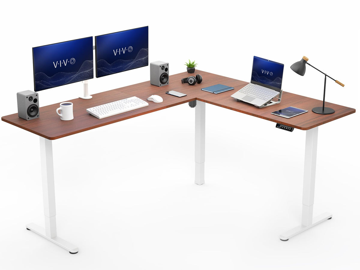 VIVO Light Wood 63 x 55 in Corner Standing Desk, DESK-E3CTGC