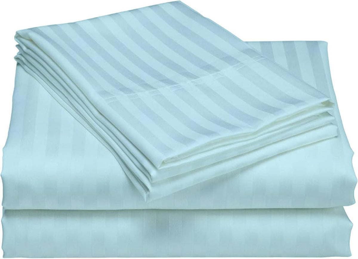 USA Twin Sheet Set in Aqua Blue Stripe 400 Thread-Count 100% Egyptian Long Staple Cotton, Sateen Weave for Soft and Silky Feel, Breathable 4-Piece Bedsheet, Elasticized 24'' Extra Deep Pocket