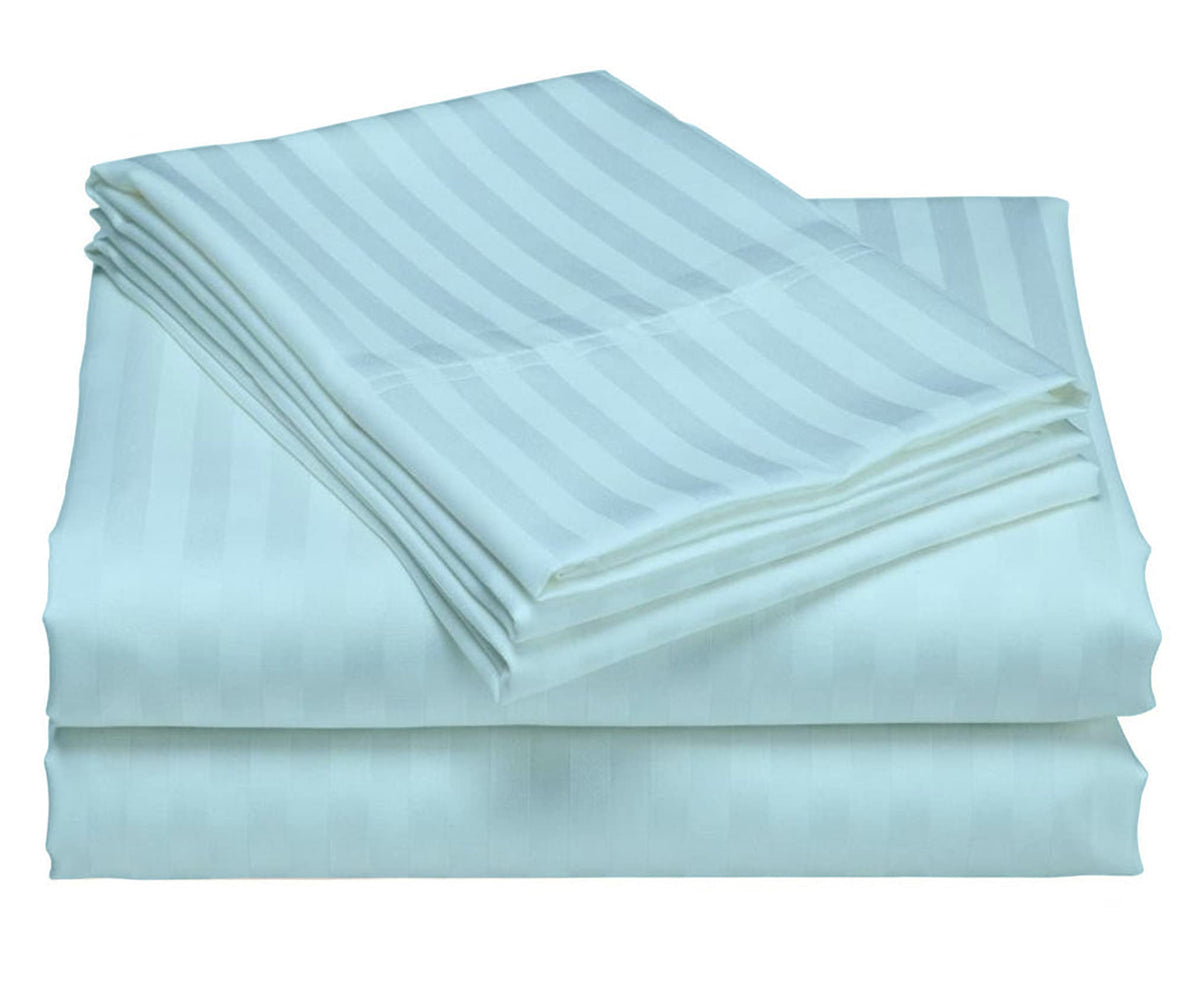 USA Short Queen Sheet Set in Light Grey Stripe 400 Thread-Count 100% Egyptian Long Staple Cotton, Sateen Weave for Soft and Silky Feel, Breathable 4-Piece Bedsheet, Elasticized 24'' Extra Deep Pocket