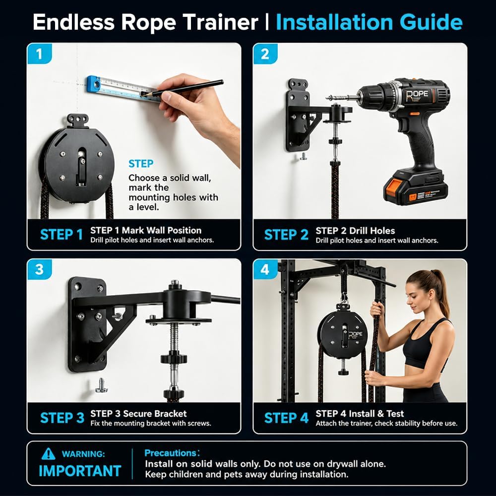 Endless Rope Trainer, Suspension Trainer with Adjustable Resistance
