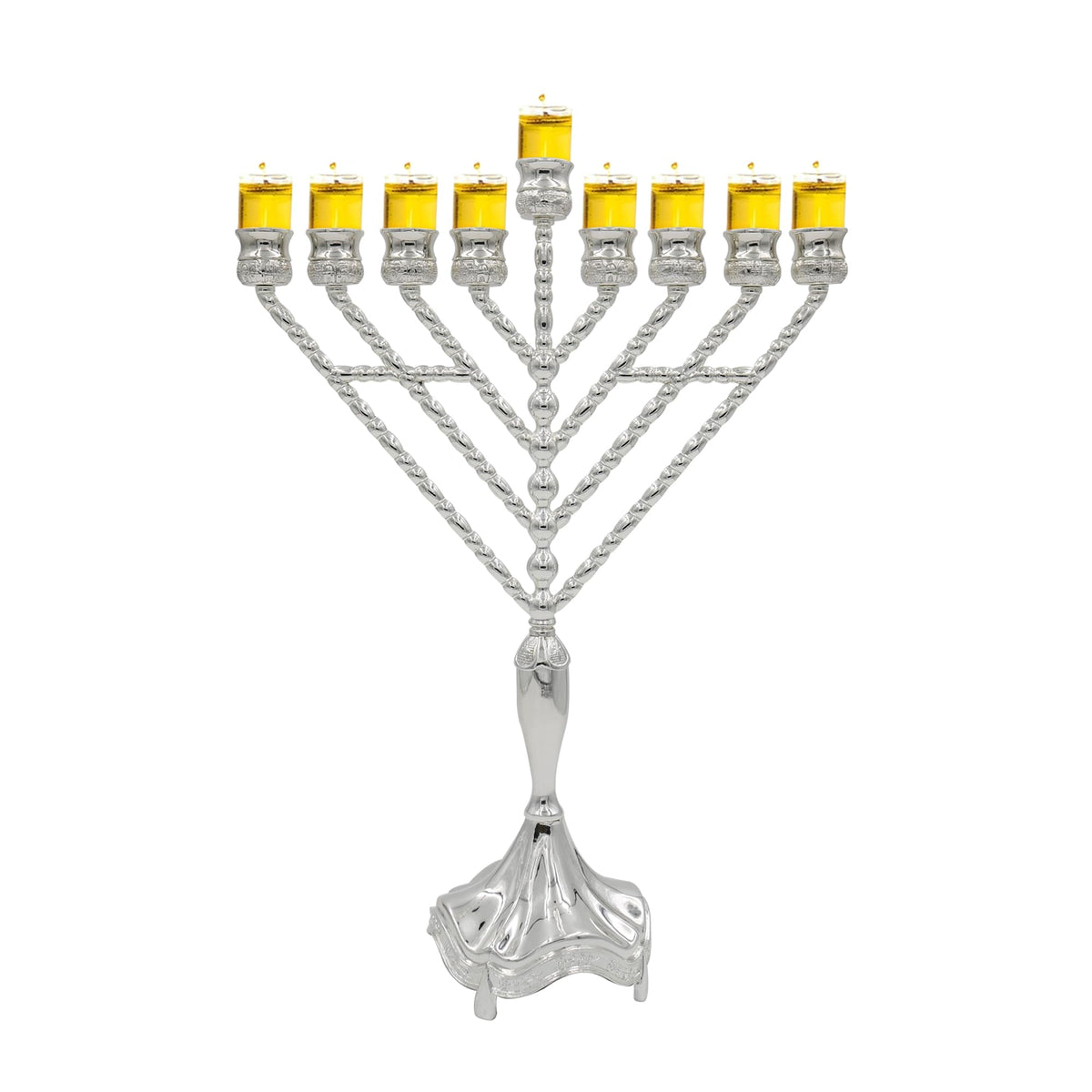 Majestic Giftware Silver-Plated Chanukah Oil Menorah (MN-HA17019B) | Fits Standard Chanukah Oil Cups and Large Candles | Durable & Long-Lasting Quality | Hanukkah Menorah - 3” High