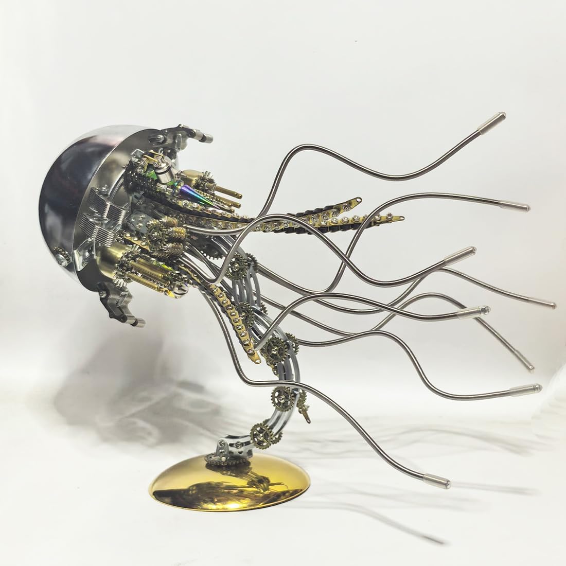 Steampunk Jellyfish Metal Model Kit, 3D Metal Mechanical Jellyfish Model Kit, DIY Assembly Desk Lamp with Adjustable Warm Light, Industrial Art Display Collectible (800+PCS)