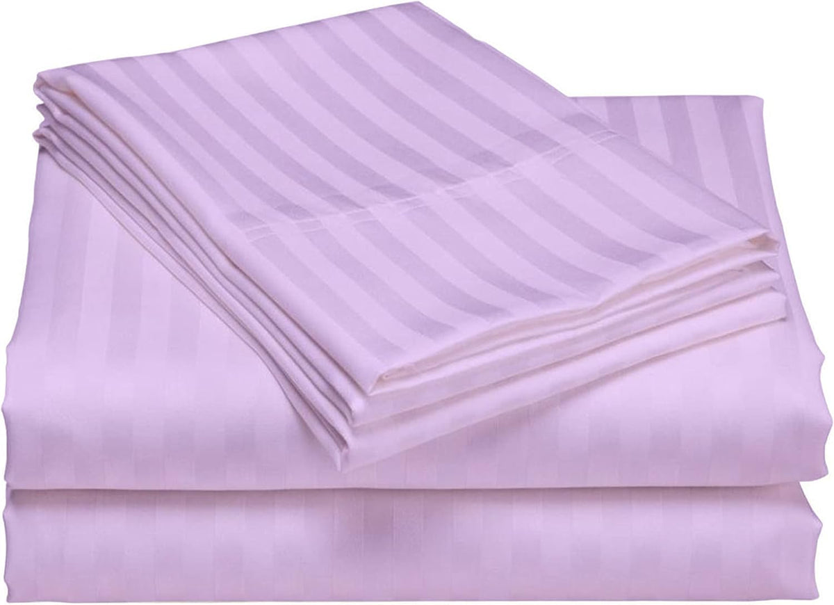 USA RV King Sheet Set in Lilac Stripe 400 Thread-Count 100% Egyptian Long Staple Cotton, Sateen Weave for Soft and Silky Feel, Breathable 4-Piece Bedsheet, Elasticized 24'' Extra Deep Pocket
