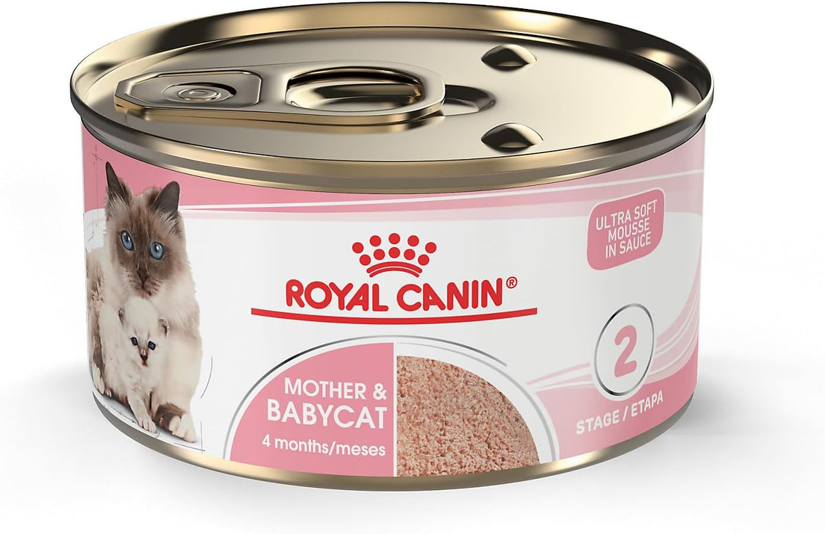 Royal Canin Feline Health Nutrition Mother & Babycat Queen Ultra Soft Mousse in Sauce Cat Food, 3 oz (Pack of 24).