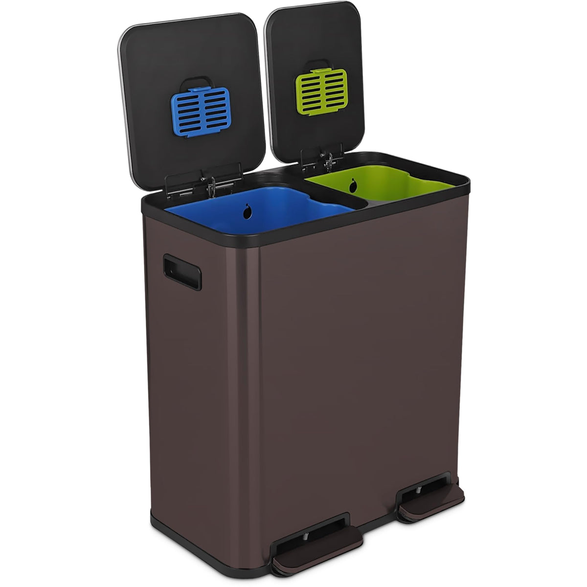 SIMPLI-Magic 21 Gallon (80L) Dual Compartment Kitchen Trash Can - Hands-Free Step Pedal, Soft-Close Lid, Stainless Steel Recycling Bin with Odor Filter (40L + 40L)