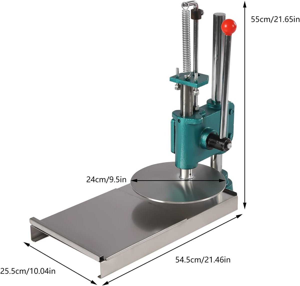 Manual Pizza Dough Press Machine Stainless Steel Pizza Presser Thickness Adjustable 24cm/9.5in for Making Hand Pies Meatloaf Pizza
