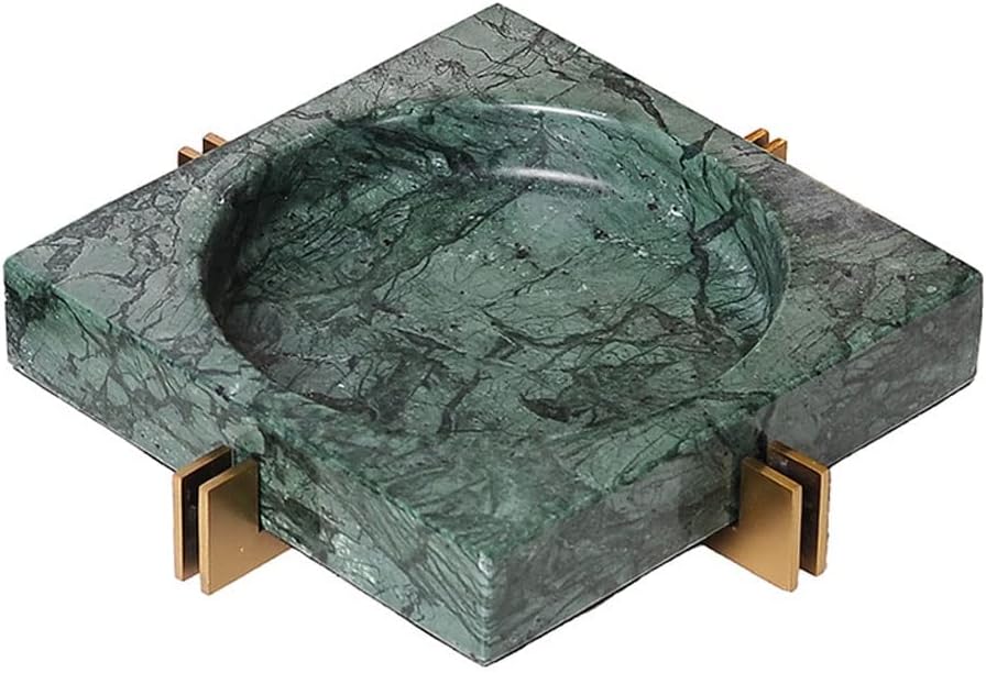 Ashtray Nordic Marble Ashtray with Metal Shelf Ash Tray Living Room Office Cafe Hotel Rooms Ash Holder Gift for Boyfriend Home Ashtrays(Green,18 * 18 * 4cm)