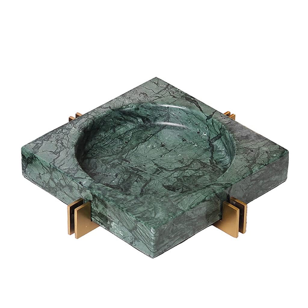 Ashtray Nordic Marble Ashtray with Metal Shelf Ash Tray Living Room Office Cafe Hotel Rooms Ash Holder Gift for Boyfriend Home Ashtrays(Green,18 * 18 * 4cm)
